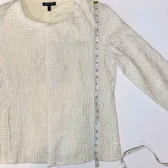 NWT Eileen Fisher Open Front Embroidered Cotton Jacket Blazer Cream Bone Women M - Picture 10 of 11
